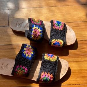 Manebi Colorful Crochet leather doublenstrap Sandals